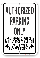 1AP003 Standard Authorized Parking Only Sign