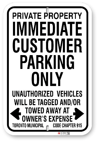 1cp103 immediate customer parking sign with toronto municipal code 915 made by all signs co