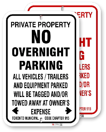 1np009 no overnight parking sign with black or red graphics by all signs co
