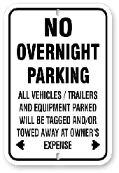 1np010 no overnight parking sign