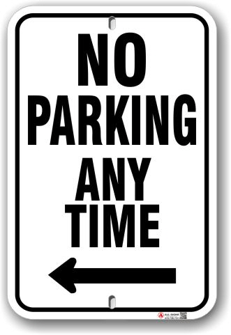 1np014-l no parking any time with left arrow parking sign by all signs co