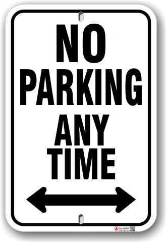 1np014 no parking any time with arrows both ways parking sign by all signs co