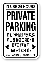 1PP001 Private Parking - in use 24 Hours - Toronto Municipal Code Chapter 915