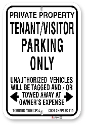 1TPV01 Tenant - Visitor Parking Only Sign with Toronto Municipal Code Chapter 915