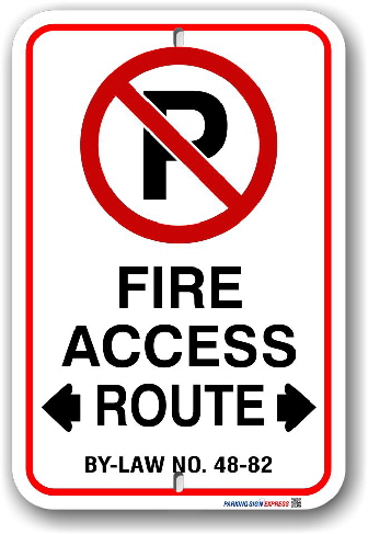 2fr009 fire route sign for the town of milton by-law 48-82