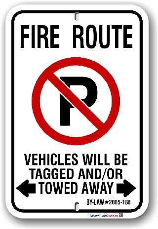 2MFR01 Fire Route Sign for the City of Markham By-Law 2005-188.