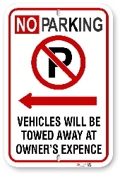 2NPLA01 No Parking Sign with Red Circle P and Left Arow