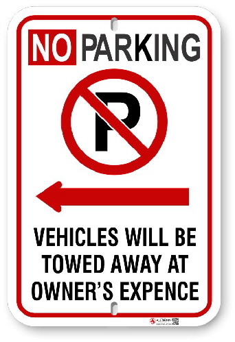 2NPLA01 No Parking Sign with Red Circle P and Left Arow