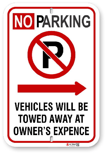 2NPRA01 No Parking Sign with Red Circle P and Right Arrow
