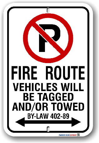 2RFR01 Fire Route Sign for the City of Richmond Hill By-Law 402-89