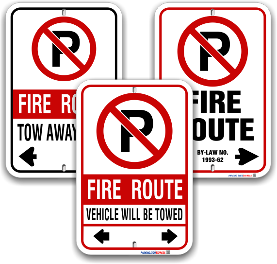 No Parking Fire Route parking sign
