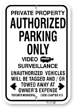 1ap004-v authorized parking only sign with video surveillance text and logo and toronto municipal code chapter 915 by all sign