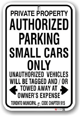 1ap006 authorized parking small cars only parking sign toronto standard municipal code chapter 915 by all sign