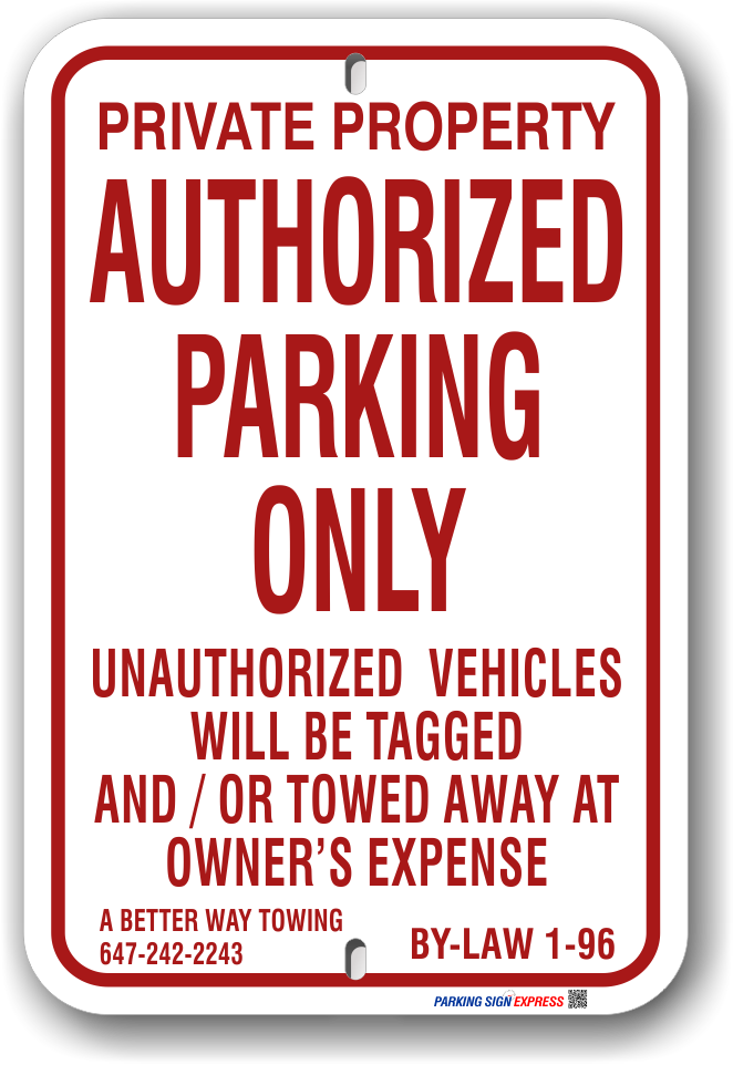 1ap0r4 standard authorized parking only sign for the city of vaughan 1-96