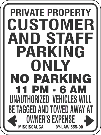 Customer & Staff Parking only No Parking with Time Limit Mississauga By-Law 555-00