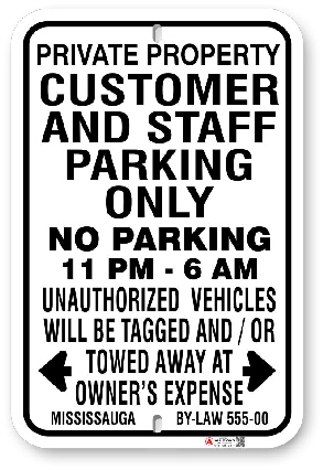 1cpmo1 customer and staff parking only with time limit and mississauga by-law 555-00 by all signs co