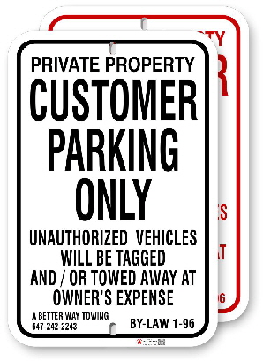 1cprr1 customer parking only with vaughan by-law 1-96 and towing company info by all signs co
