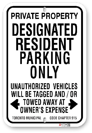 1DRP01 Designated Resident Parking Only with Toronto Municipal Code Chapter 915 