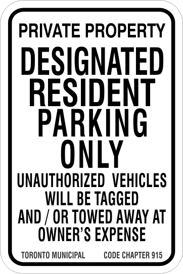 Designeted Resident Parking Only Aluminum Sign Toronto By-Law 915