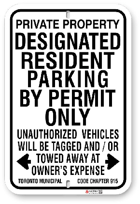 1drpp1 designated resident parking by permit only with toronto municipal code chapter 915 sign made by all signs co