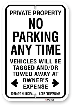 1np006 no parking any time sign with toronto municipal code chapter 915 by all signs co