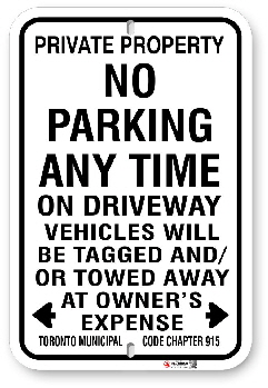 1np008 no parking any time on driveway toronto municipal code chapter 915 by all signs co