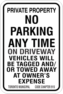 No Parking Any Time On Driveway Toronto by-law 915