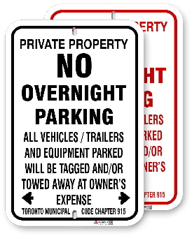 1np009 no overnight parking sign with black or red graphics by all signs co