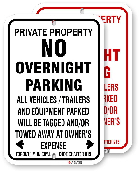 1np009 no overnight parking sign with black or red graphics by all signs co