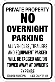 No Overnight Parking - Toronto Municipal By-Law 915