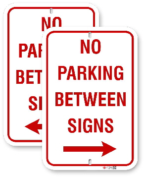 1npb01 no parking between sign with right or left  arrows by all signs co