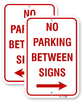 1npb01 no parking between sign with right or left  arrows by all signs co