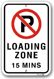 1nplz8 no parking loading zone 15 minute limit by all sign