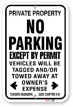 1npp05 no parking except by permit sign with toronto municipal code 915 by all signs co