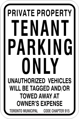 Toronto Tenant Parking Only sign, aluminum sign with by-law 915