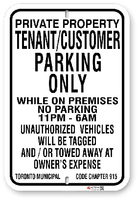 1tpc01 tenant - customer parking only while on premises toronto municipal code chapter 915 made by all signs co