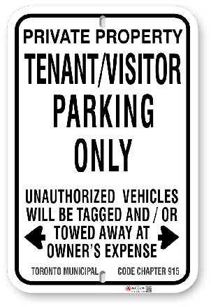 1tpv01 tenant - visitor parking only sign with toronto municipal code chapter 915 made by all signs co