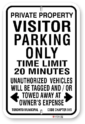 1vpp22 visitor parking only with time limit  with toronto municipal code chapter 915 made by all signs co