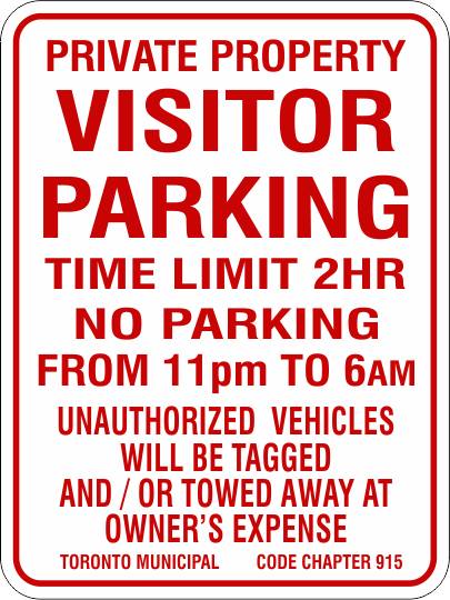 Visitor Parking Sign with Optional Time Limit Toronto By-Law 915