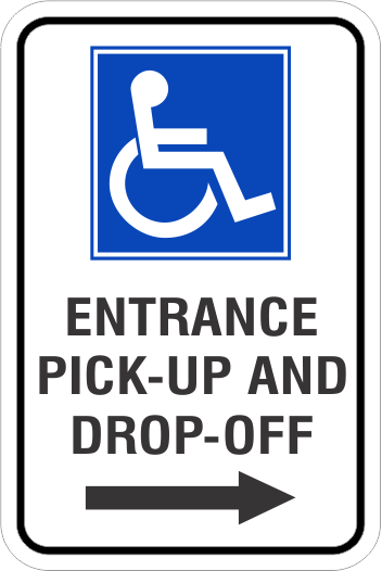 Handicap Entrance right, aluminum parking sign, free delivery, Handicap Logo