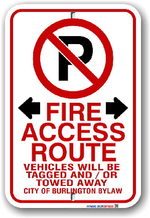 2FR005 Fire Route Sign for the City of Burlington By-Law