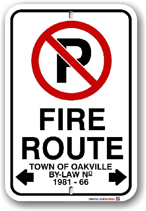 2fr008 Fire Route Sign for the City of Oakville By-Law 1981-66