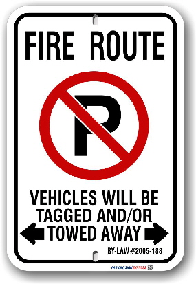 2MFR01 Fire Route Sign for the City of Markham By-Law 2005-188.