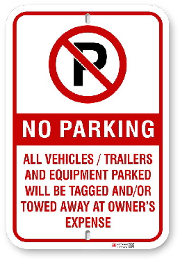 2NP002 No Parking Sign With Red Graphics and Circle P Logo