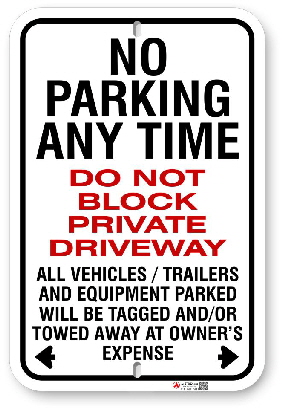 2npat01  no parking any time - do not block private driveway by all signs co