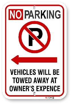 2npla01 no parking sign with red circle p and left arow by all signs co