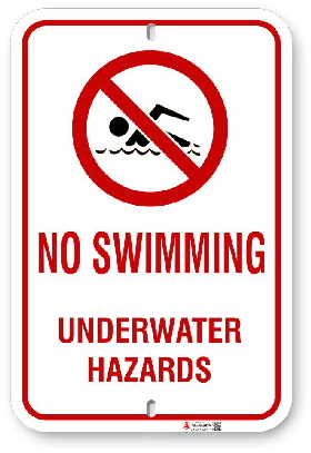 2ns001 no swimming under water hazard sign made by all signs co