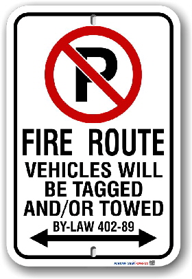 2RFR01 Fire Route Sign for the City of Richmond Hill By-Law 402-89