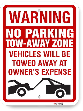 2ta001 warning no parking tow away zone